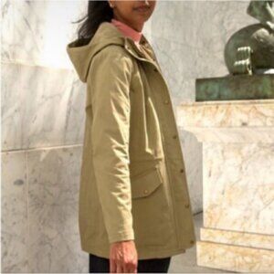 Betabrand Chore Cotton Twill Hooded Coat Khaki Morning Mess Women's Large